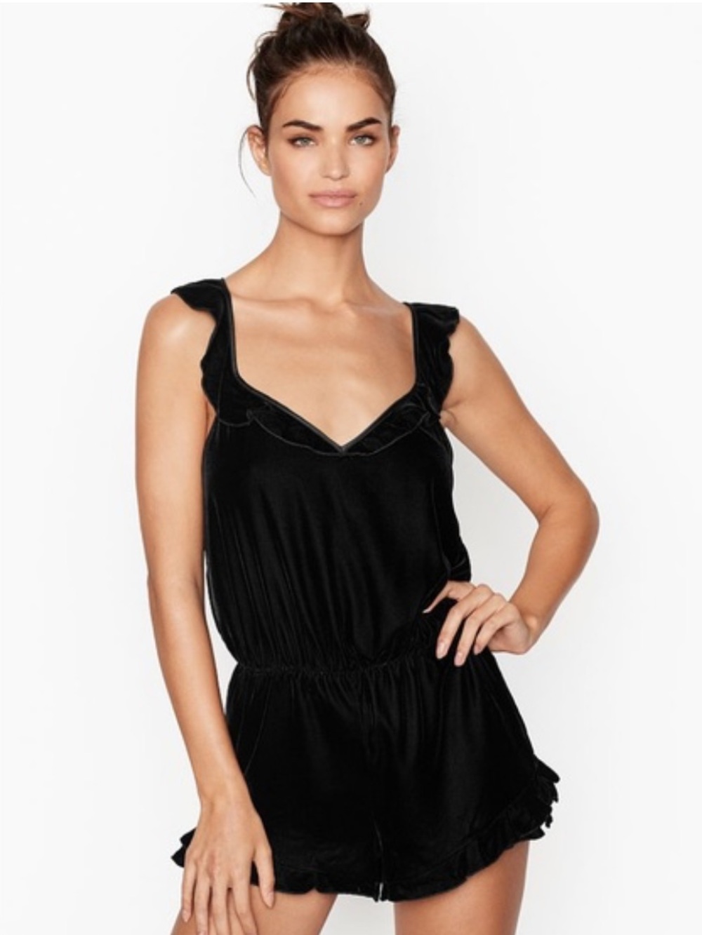 Victoria’s Secret Velvet Ruffle Trim Romper XS